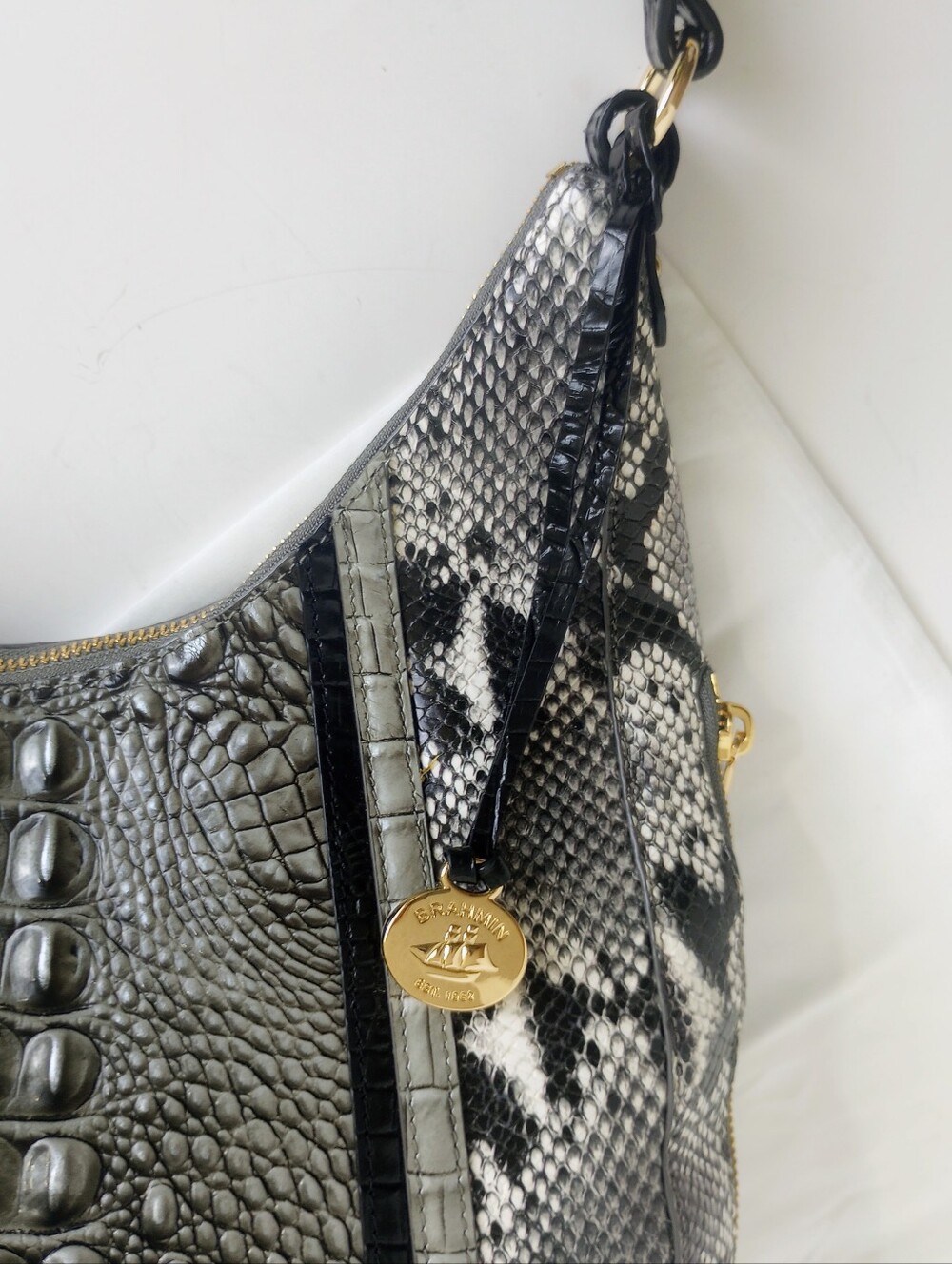 Brahmin Tabitha Steel Fontaine Shoulder Bag, Croc & Snake Embossed Leather - Picture 4 of 13